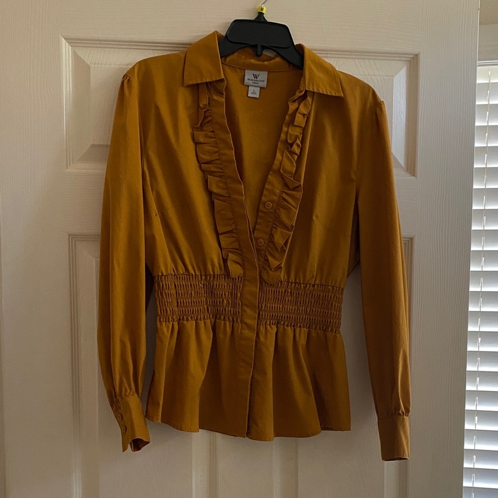 Zara Mustard Ruffle Blouse